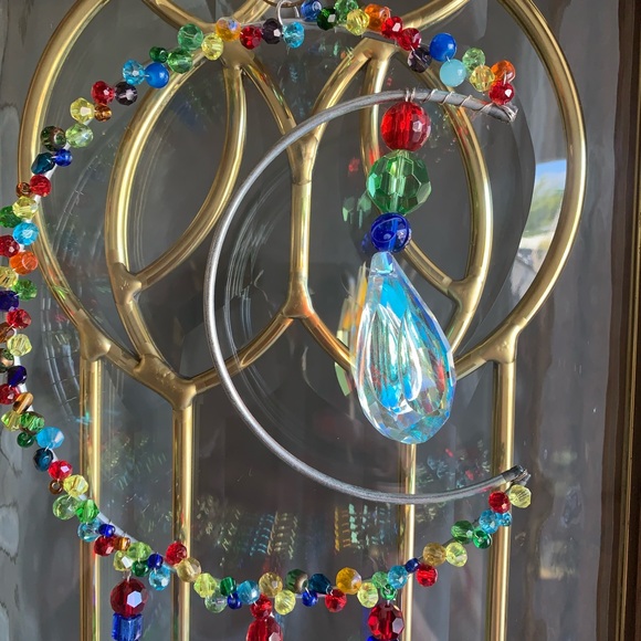 Colorful Handmade Beaded Crescent Moon Sun Catcher - Picture 3 of 12